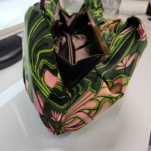 Rare Vintage Prada Medium Clutch in Pink Tulip Green Floral Silk Fabric - Picture 5 of 16